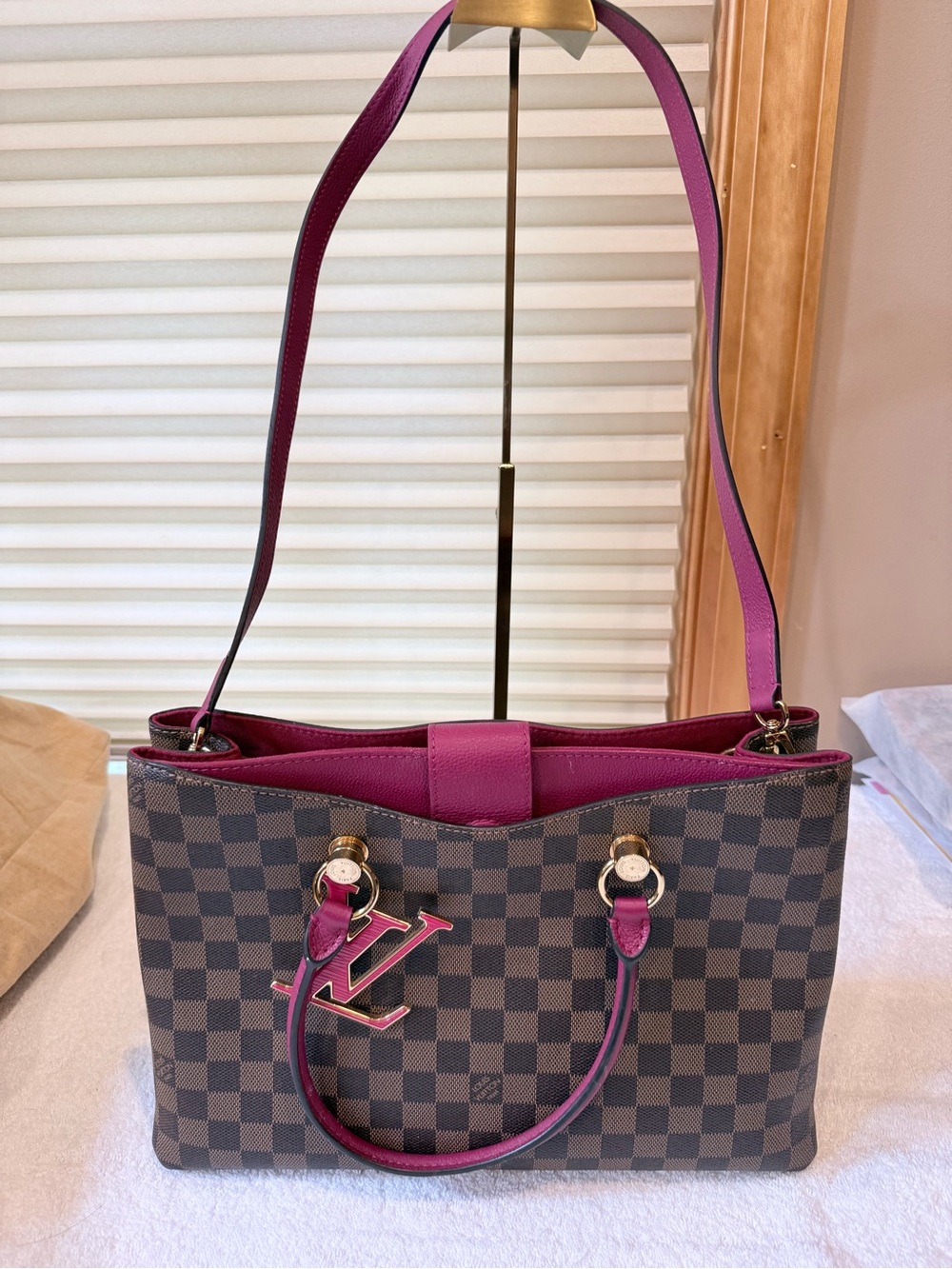 Louis Vuitton Riverside Damier Ebene Shoulder Bag with Magenta/RedTrim